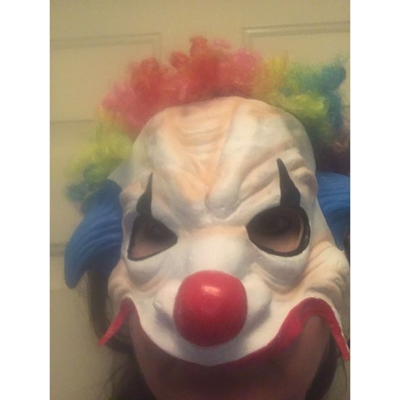 Creepy Clown Halloween Mask and Rainbow Wig - Picture 2 of 7